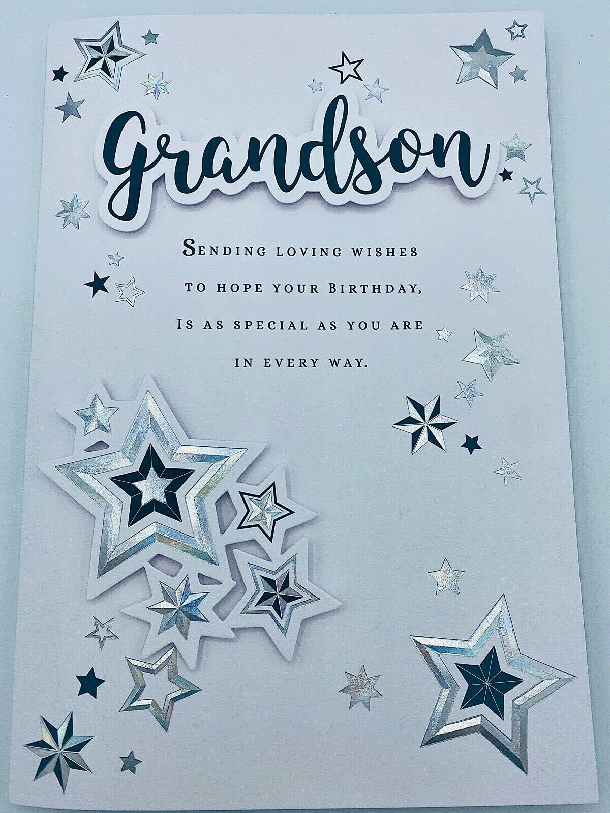 GRANDSON BIRTHDAY CARD IN BOX 3D HAND FINISHED STAR TRENDY