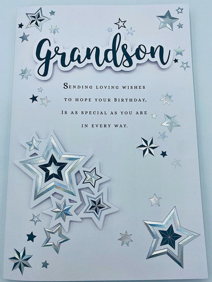 GRANDSON BIRTHDAY CARD IN BOX 3D HAND FINISHED STAR TRENDY