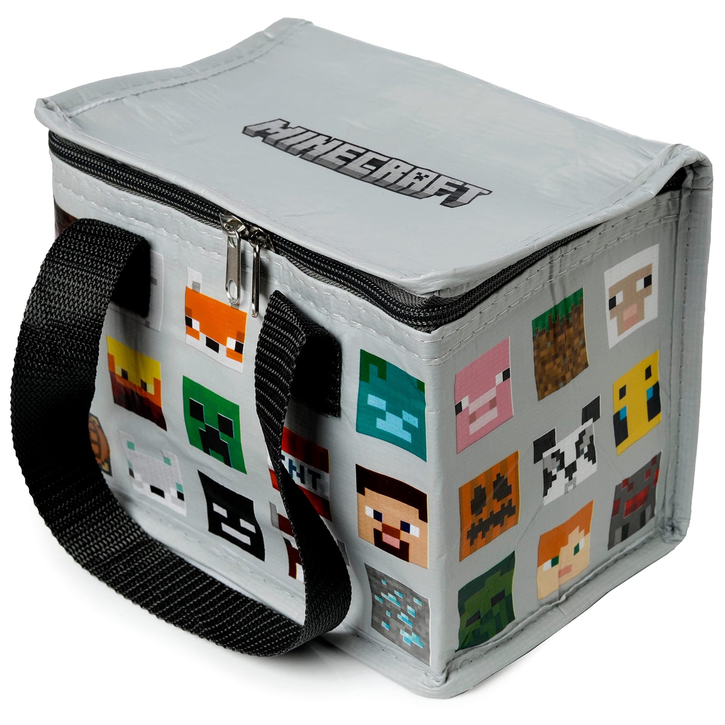 Puckator Cool Lunch Bag With Minecraft Faces Design Made Out Of Recycled Plastic Bottles - Insulated Lunch Bag for Women Men Children - Lunch Box Bag For Work & School - Beach Picnic Accessories