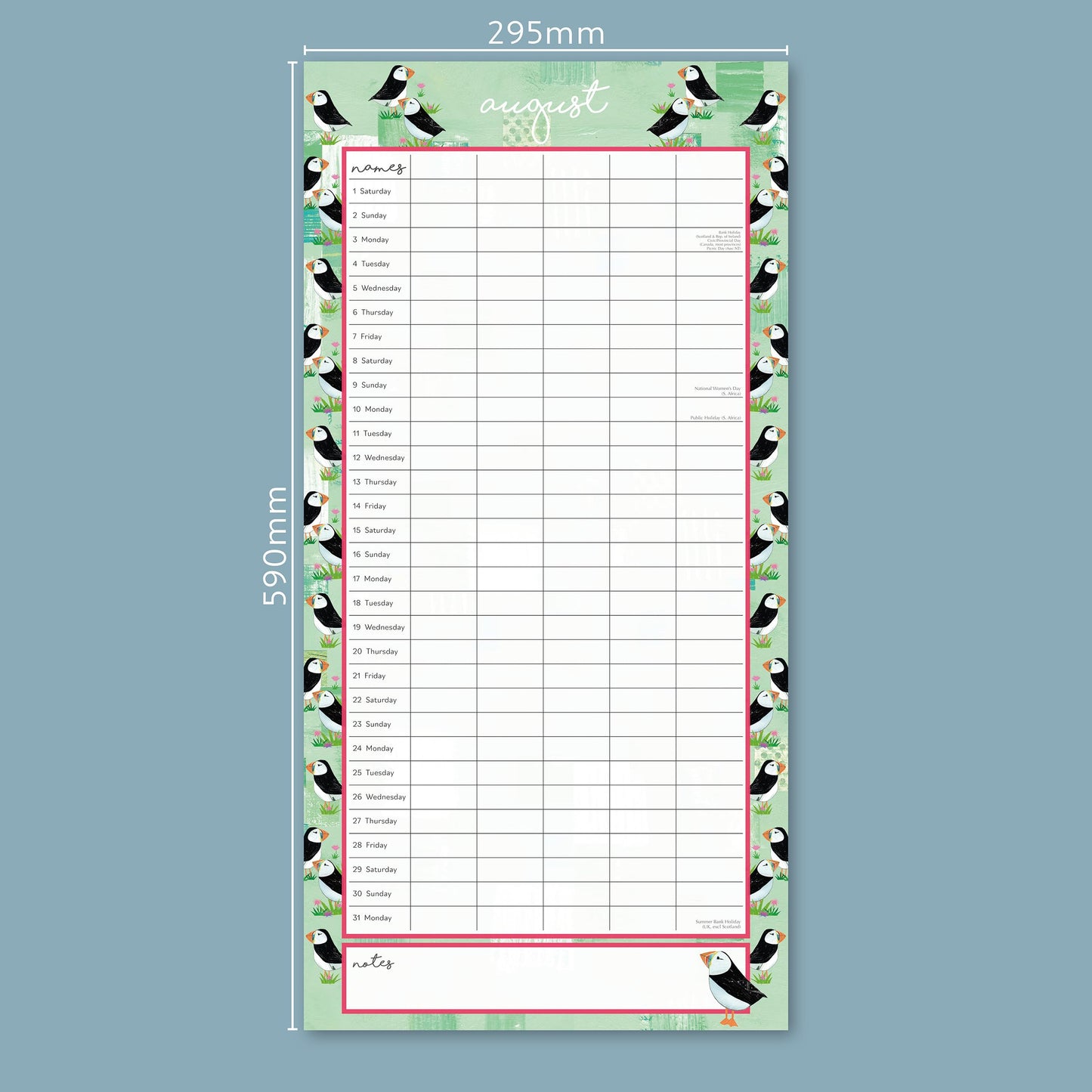 The Gifted Stationery Monthly Wall Calendar - By the Sea Family Organiser