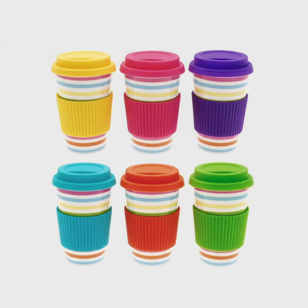 Bright Stripes Take Away Eco Travel Mug Pink Purple Green Blue Yellow Orange (Orange)