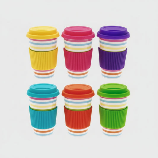 Bright Stripes Take Away Eco Travel Mug Pink Purple Green Blue Yellow Orange (Orange)