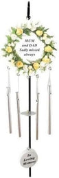 Mum & Dad Cream Rose Memorial Wind Chime Hanging Crook Tribute Plaque Graveside Ornament