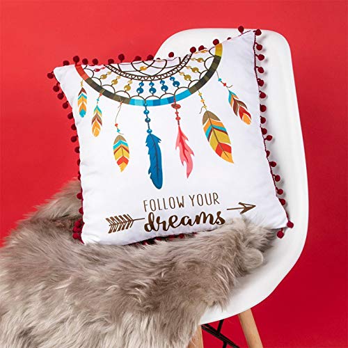 Lesser & Pavey Cushion with Pom Poms - DREAM CATCHER - Follow Your Dreams