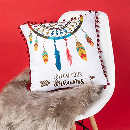 Lesser & Pavey Cushion with Pom Poms - DREAM CATCHER - Follow Your Dreams