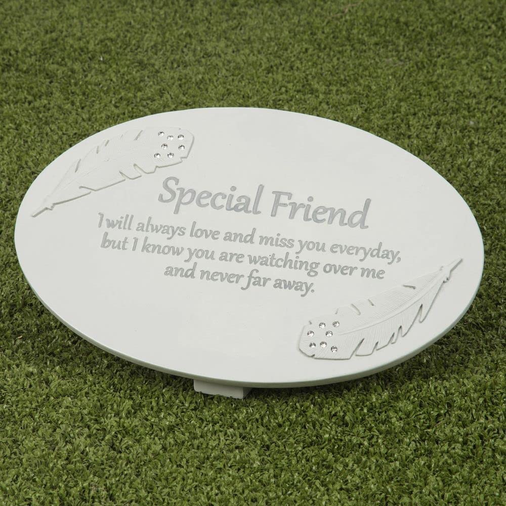 Juliana In Loving Memory 'Special Friend' Memorial Graveside Plaque with Moulded Angel Feathers, Grave Gift Ornament