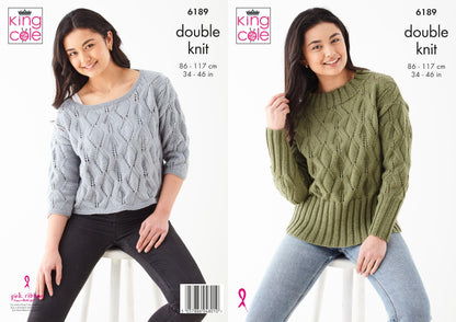 King Cole Women's Knitting Pattern, Double Knit Sweaters (6189), 34” – 46” (86cm – 117cm)