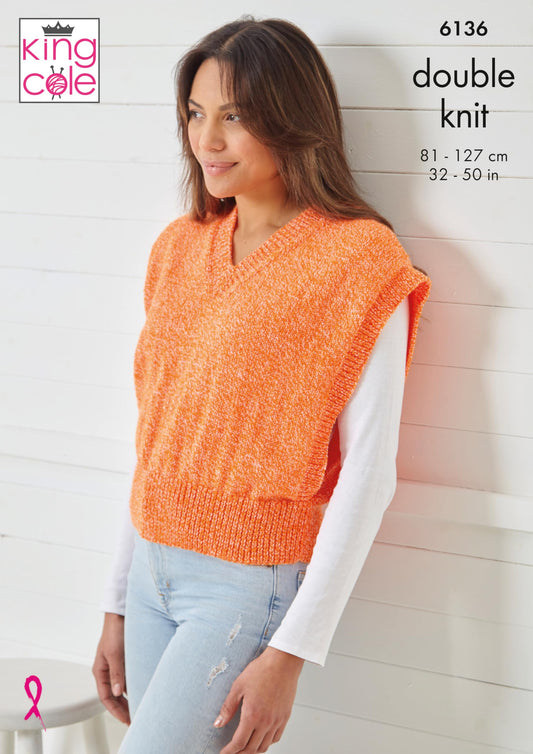 King Cole Women’s Knitting Pattern Double Knit Slipovers (6136), 32” – 50” (81cm – 127cm) Bust