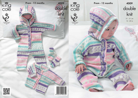 King Cole Knitting Pattern 4009 : Baby DK All-in-One, Jacket and Socks (12-20in)