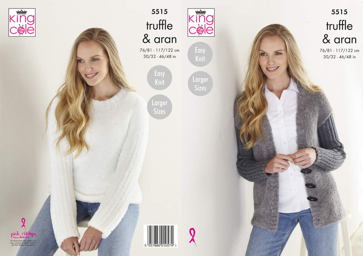 King Cole 5515 Knitting Pattern Womens Easy Knit Jacket and Sweater in Truffle and Merino Blend Aran