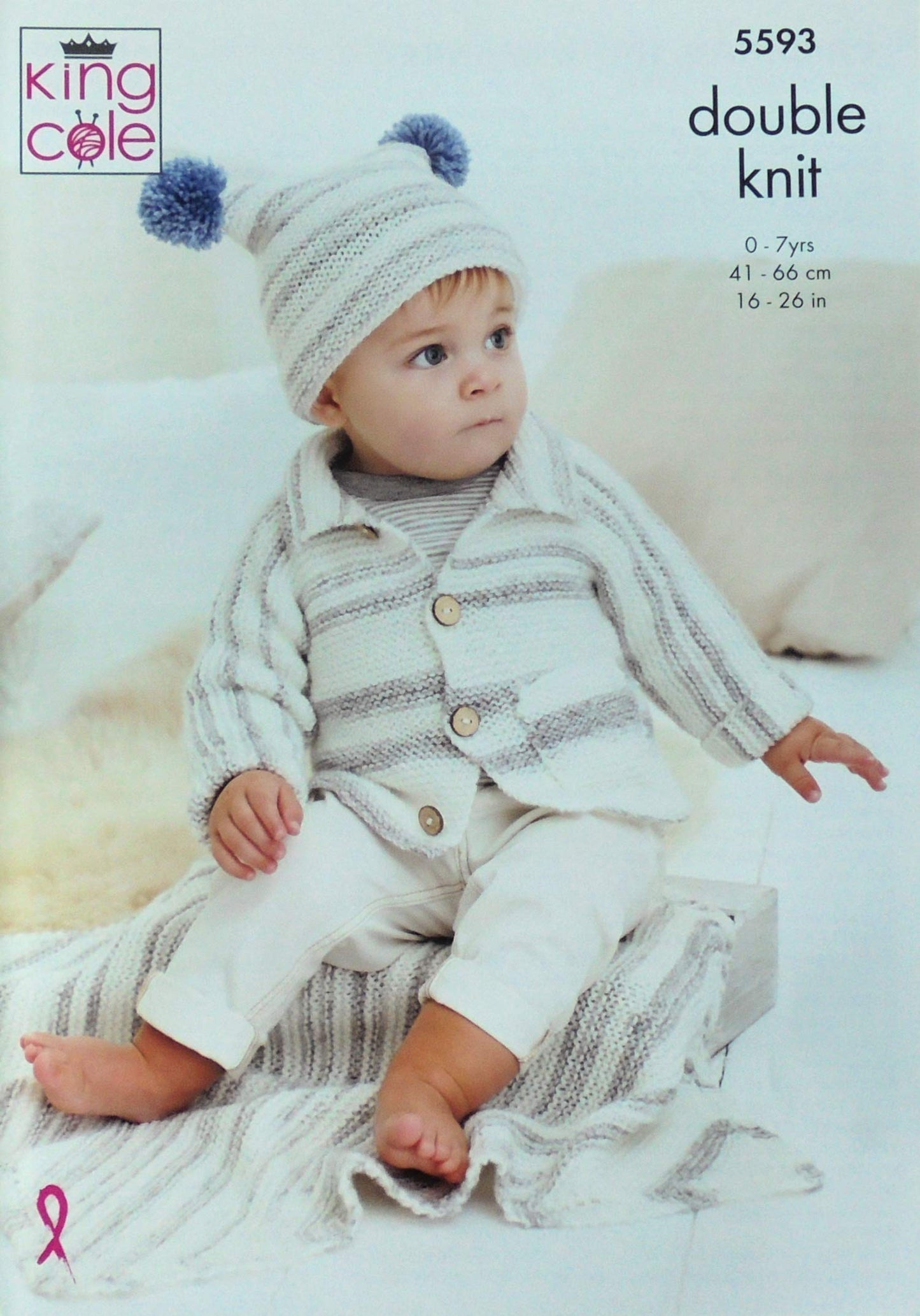 King Cole 5593 Knitting Pattern Baby and Childrens Cardigan Hat and Blanket in Stripe DK