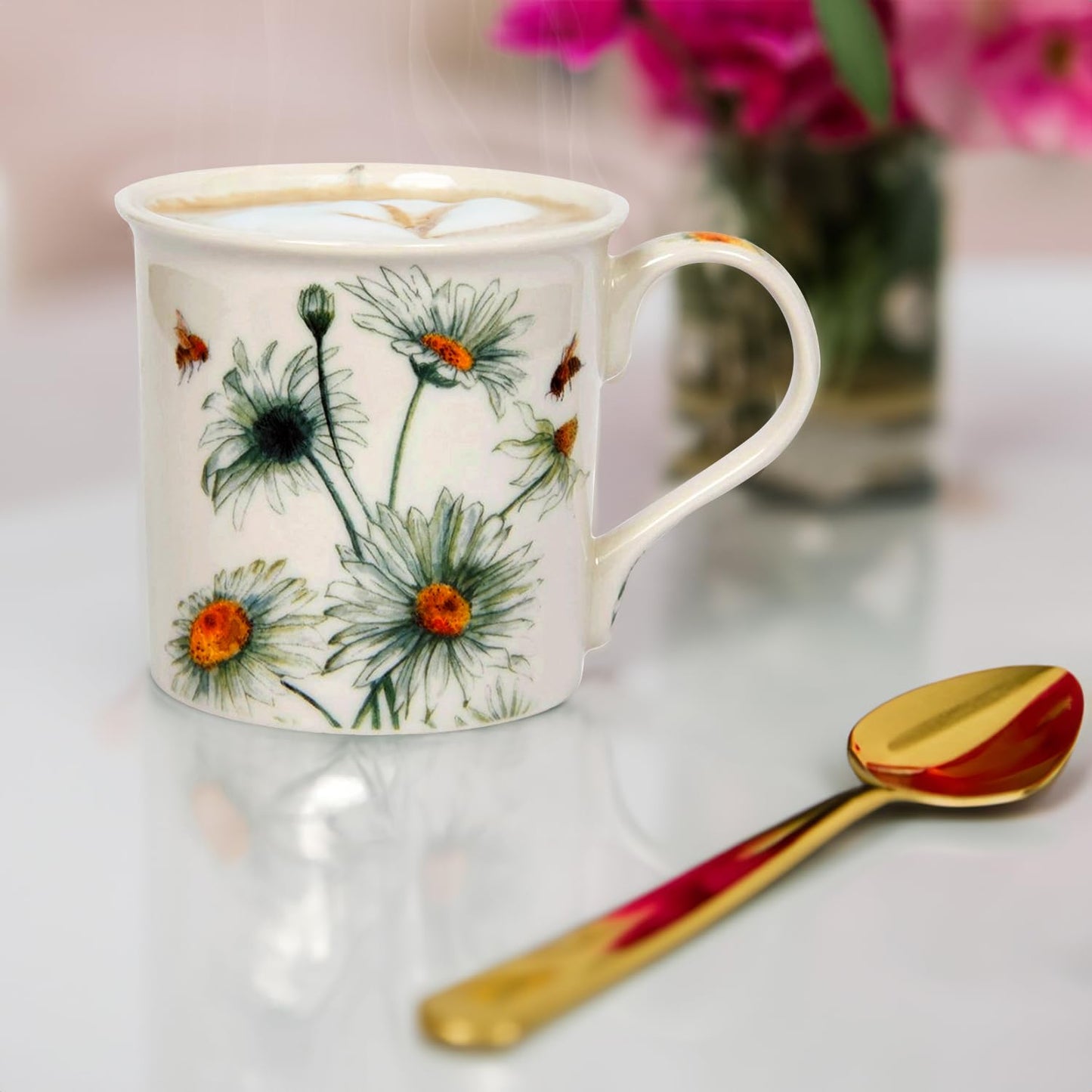 Lesser & Pavey British Designed Coffee Mug | Ceramic Coffee Mugs for Home or Work | Large Mugs for Hot Drinks | Bee Tanical Daisy Tea and Coffee Cups - Sarah Boddy