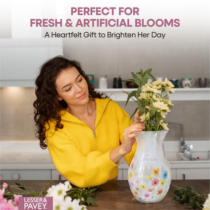 Lesser & Pavey I Love You Mum Range Mum Glass Vase for Home & Office | Glass Vases for Flowers & Home Decor | Ideal Vases Centerpiece for Living Room and Fresh & Artificial Flower