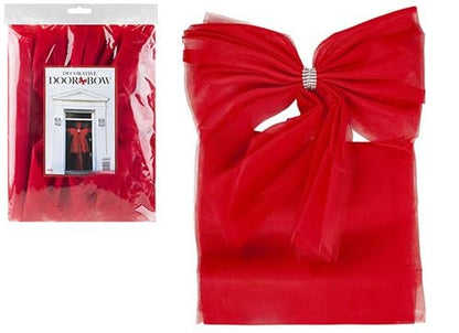 PMS Christmas DIY Organza Door Bow with Diamante Middle - Red