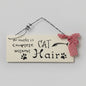 Small Wooden Sign Decoration with Red Gingham Ribbon and Wire