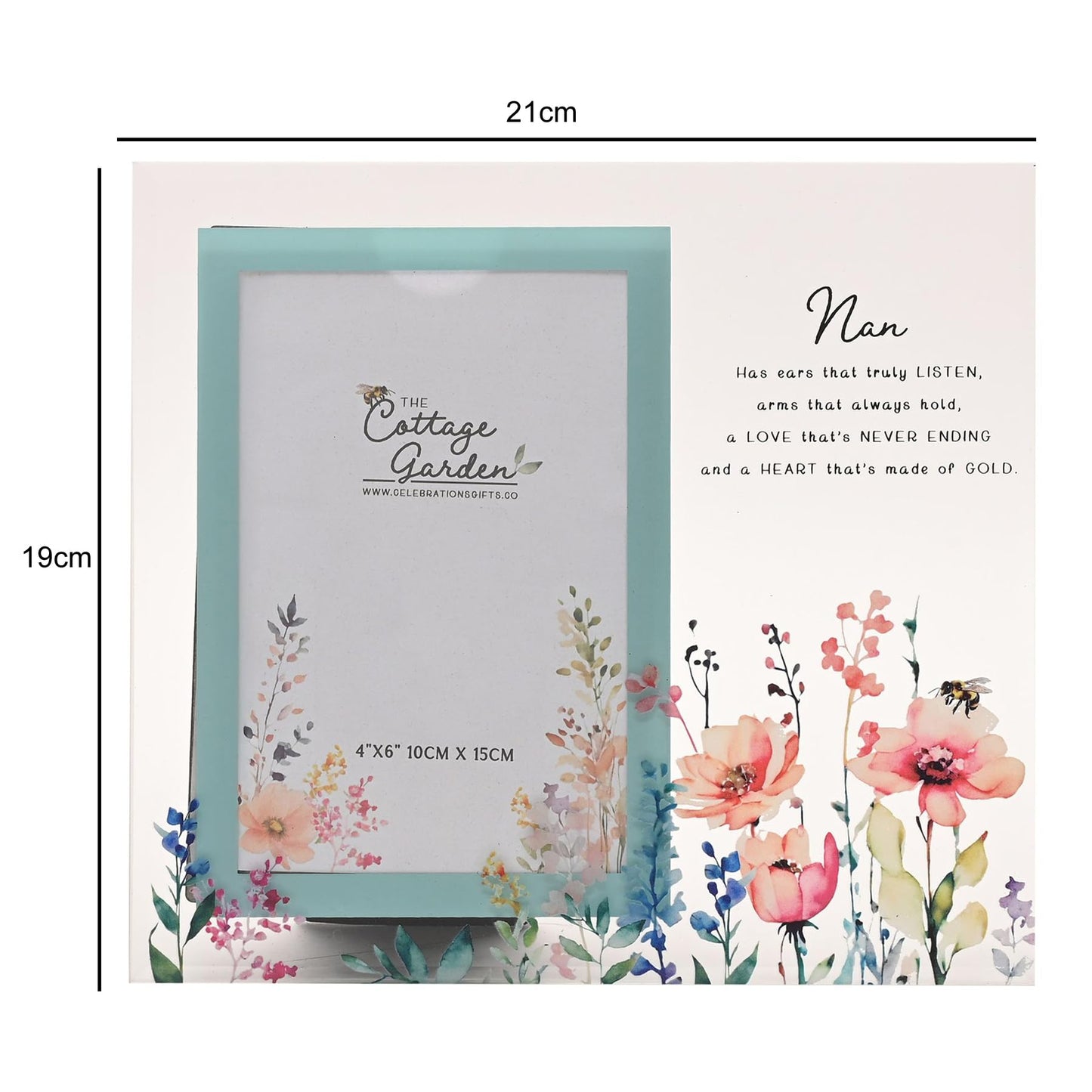 Floral Glass Photo Frame with Wording and Holds 4'x6' Photo
