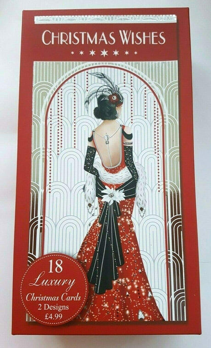 Prelude Art Deco - Box of 18 Glittered Slim Christmas Cards