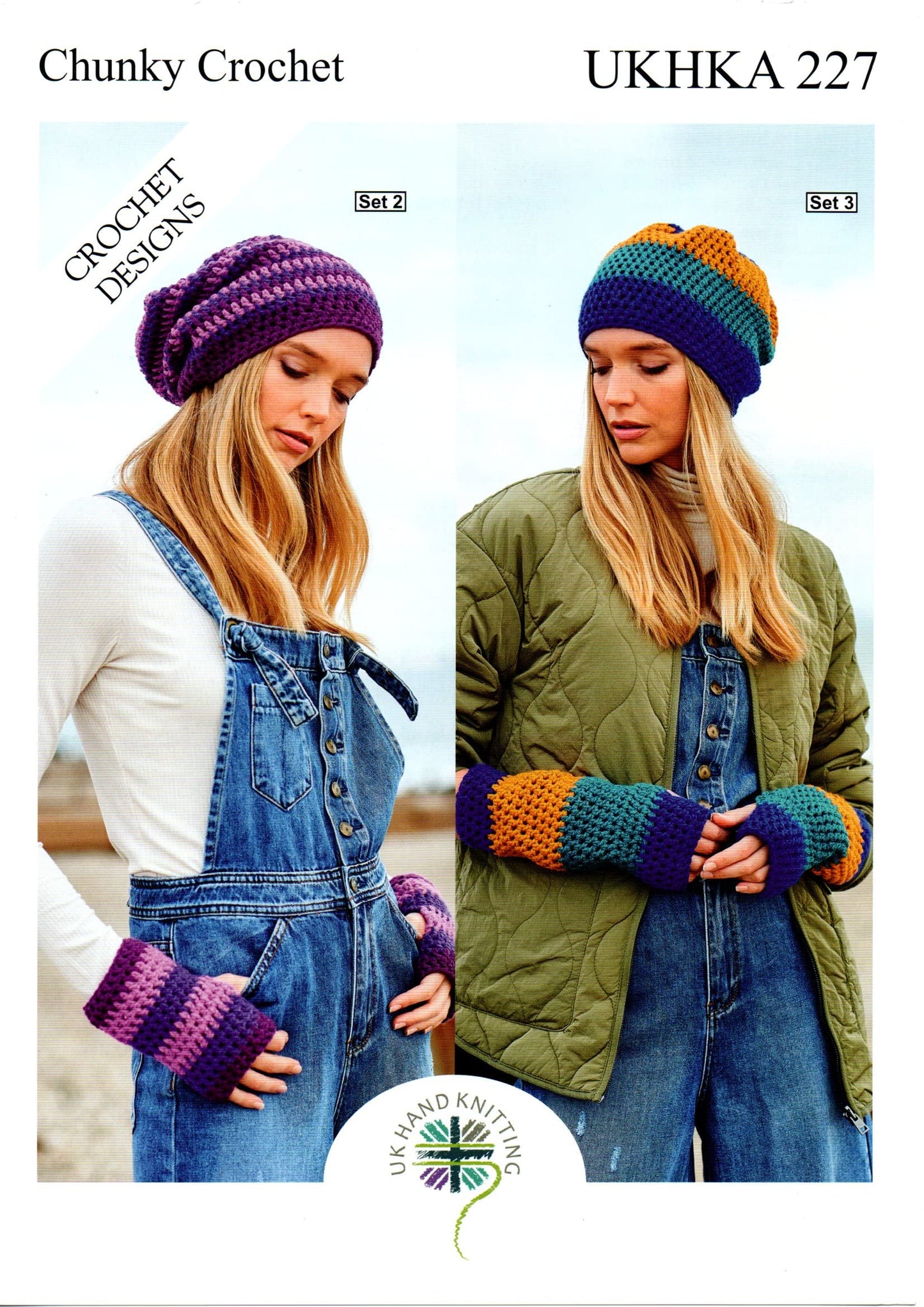 Beanie Hats & Fingerless Mitts Crochet Knitting Pattern in Chunky - UKHKA 227