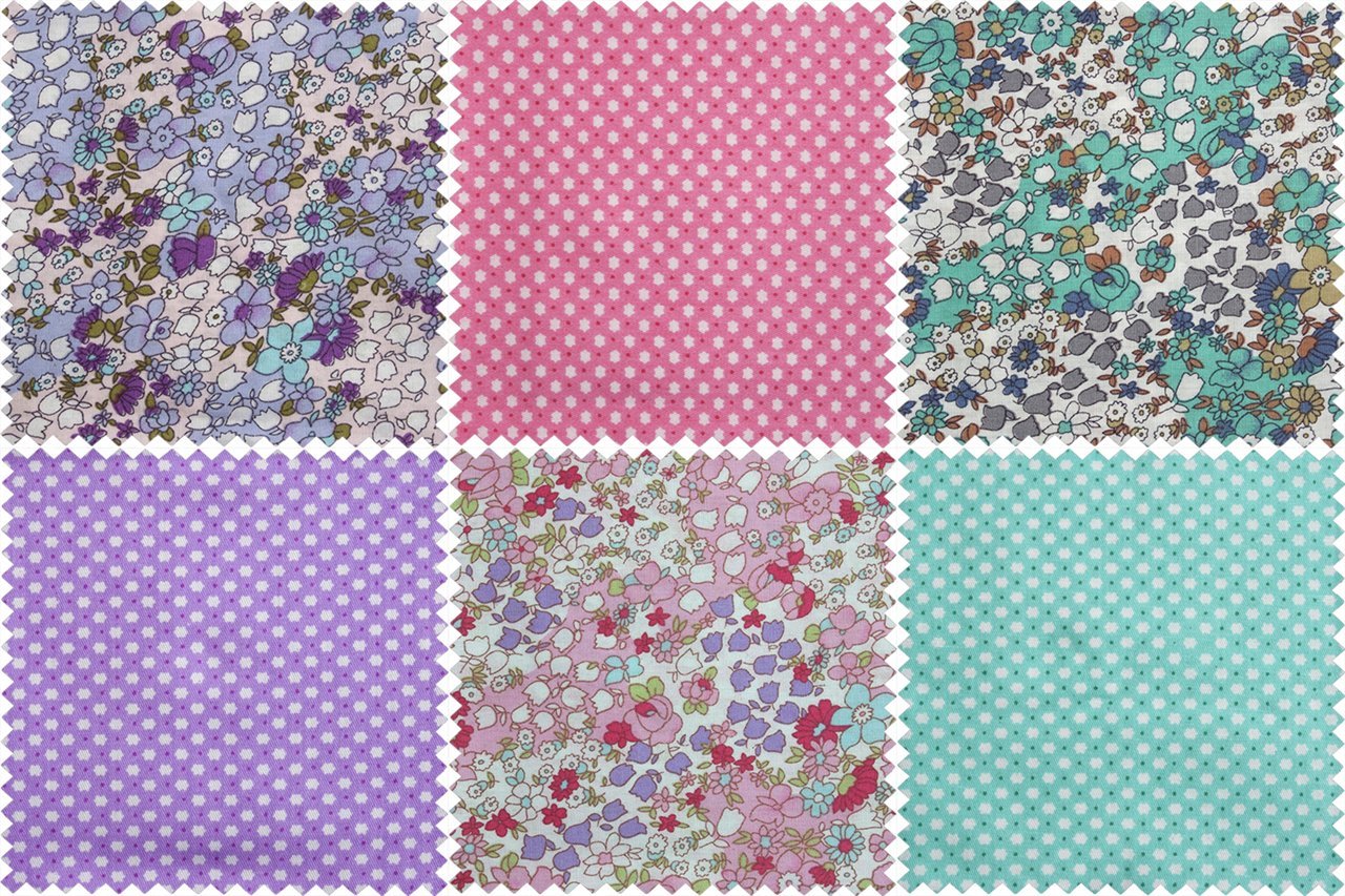 Fat Quarter Bundle: Cotton: 6 x 54cm x 45cm: Pastel Wildflowers