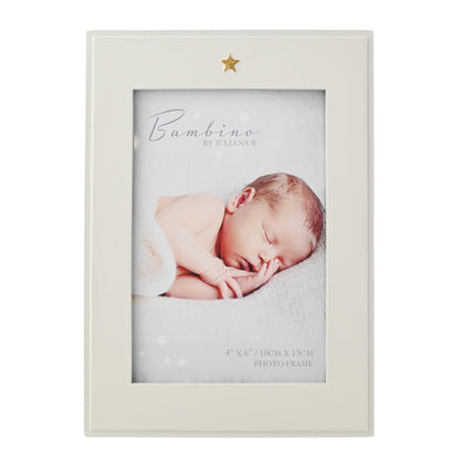 Bambino by Juliana White Vertical Horizontal Picture Photo Frame with Star Icon - 4" x 6". Gift and Display Frame Celebrating New Born Babies, Christening & Baby Shower.