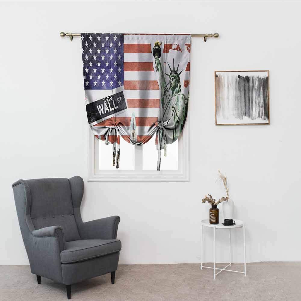 ZLMQWANXX Kitchen/Bedroom Insulation Roman Curtains American Flag NYC Collage with Famous Monuments Wall Street and Manhattan Urban Display Simple Style W48 x L64 Multicolor