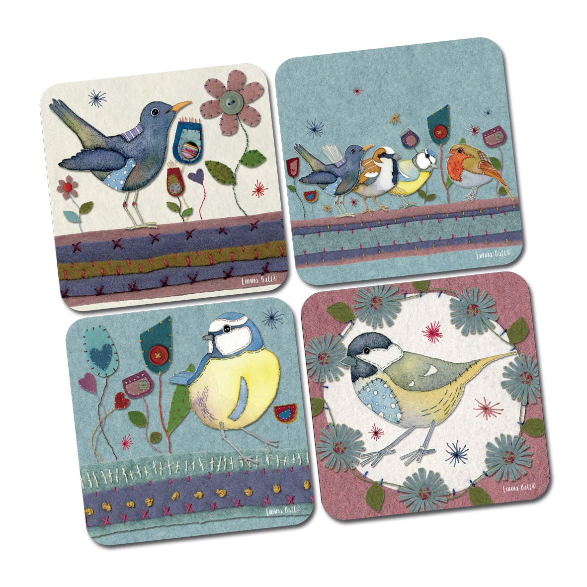 Emma Ball stitched birdiies coaster set