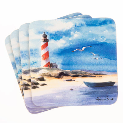 Lighthouse Beach Scene Coasters - Set of Four