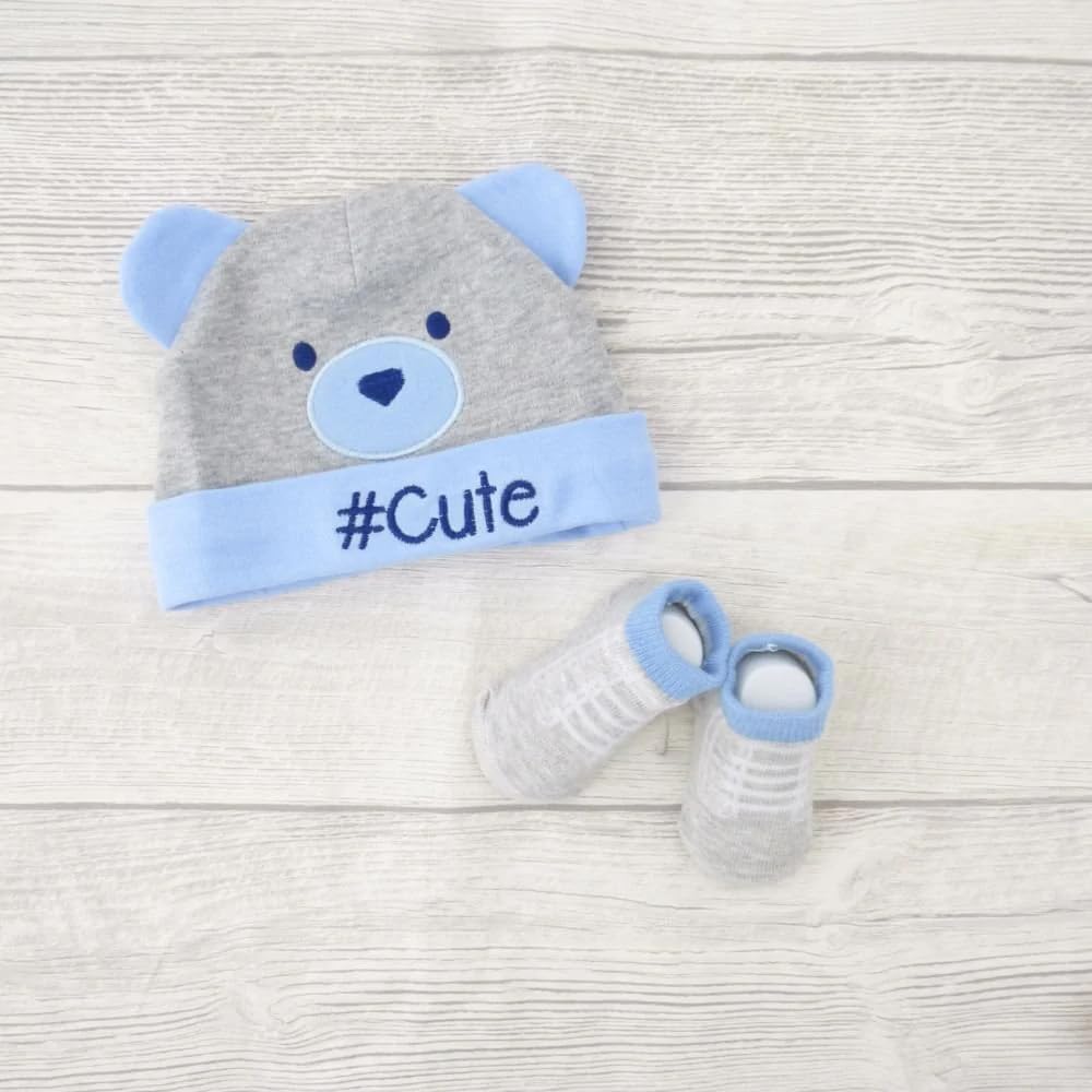 Boys Hat And Socks Set 0-6 Months Grey/Blue