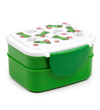 Puckator Bento Lunch Box with Cutlery and Clip Closure - Creeper and TNT - Minecraft