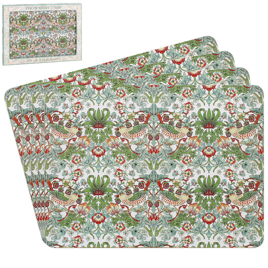 The Leonardo Collection William Morris Strawberry Thief Placemats Set of 4 For Dining | Ideal Kitchen Mats Non Slip Washable Place Mats For Table | Easy to Clean Table Mats For Dinner Plates