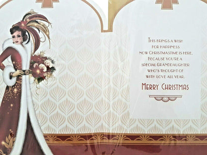 Art Deco - Special Granddaughter - Large Glittered Christmas Card