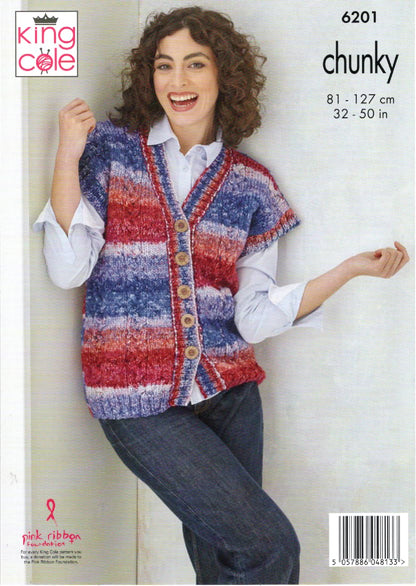 King Cole Ladies Knitting Pattern Womans Chunky Jacket & Waistcoat (6201)