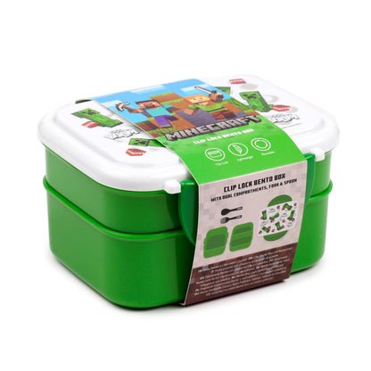 Puckator Bento Lunch Box with Cutlery and Clip Closure - Creeper and TNT - Minecraft