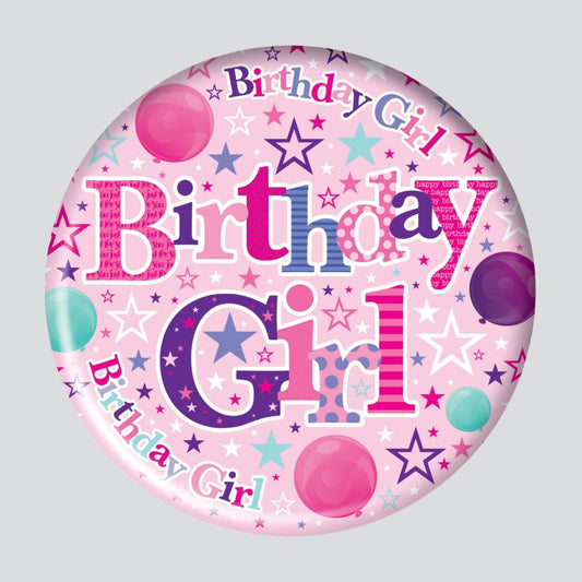Jumbo Birthday Girl Pink Badge Party Fun Celebration Girls Children Kids
