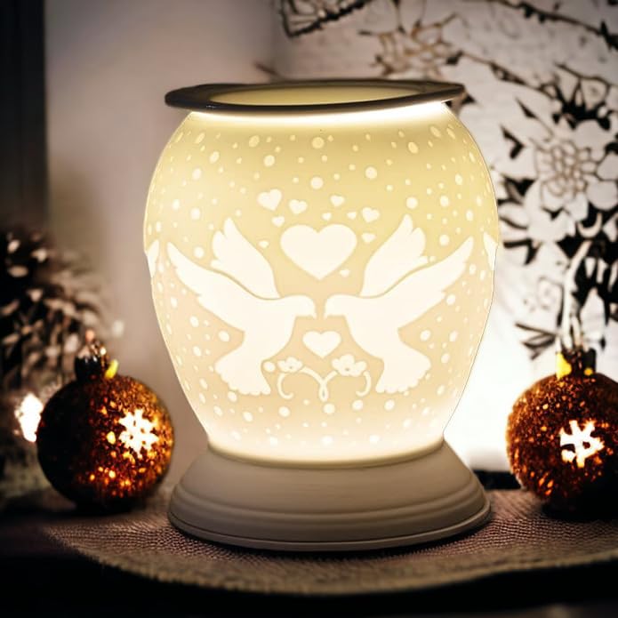 Porcelain Etched Aroma Lamp - Love Birds