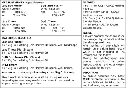King Cole DK Knitting Pattern Easy Knit Bed Runner or Throw Blanket (5787)