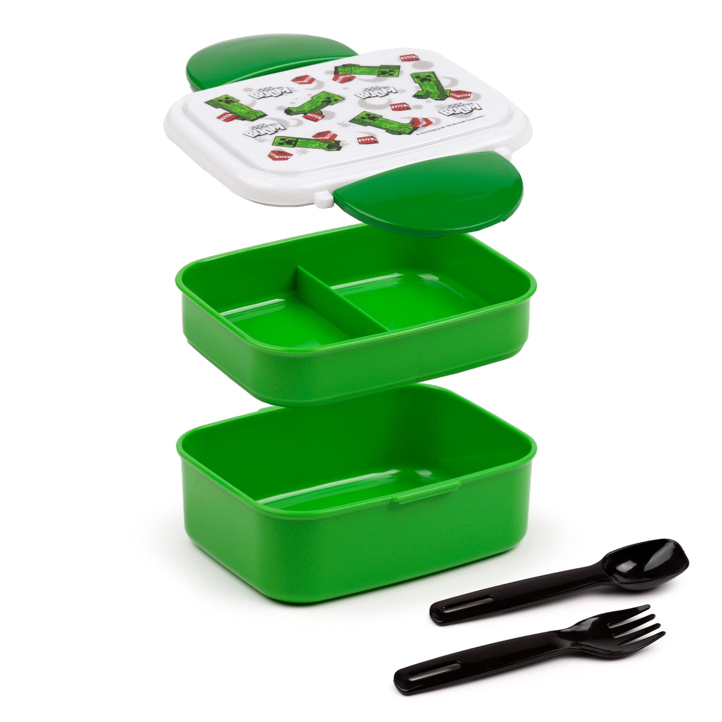 Puckator Bento Lunch Box with Cutlery and Clip Closure - Creeper and TNT - Minecraft