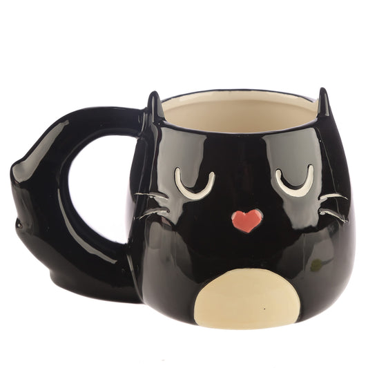 Puckator Feline Fine Black Cat Shaped Tea Coffee Mug - Funny Home Accessories - Cute Gifts for Girlfriend - Large Mugs for Men Women Hot Drinks - Cute Cups Presents - Secret Santa Gift - Cup Set