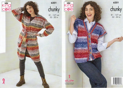 King Cole Ladies Knitting Pattern Womans Chunky Jacket & Waistcoat (6201)