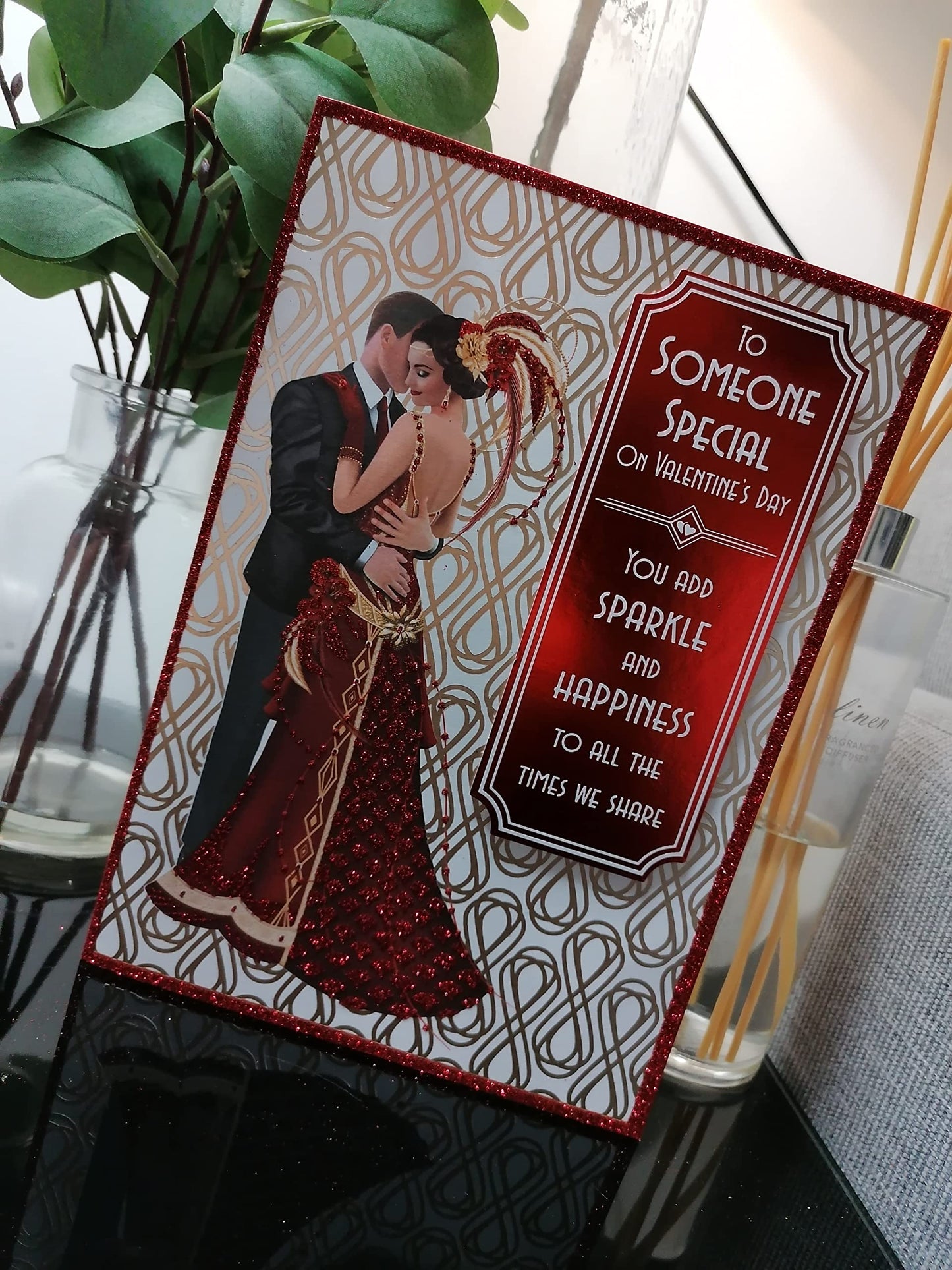 Someone Special Valentines Day Card Art Deco Couple Premium Large 7 x 10 Inches