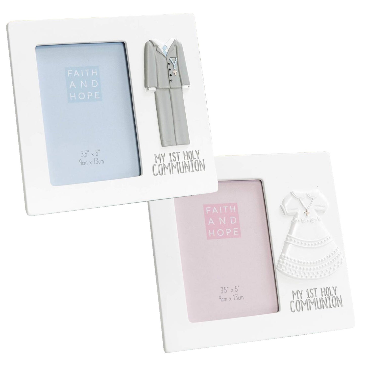 White Resin 3.5'x 4' Photo Frame with Dress Icon First Holy Communion