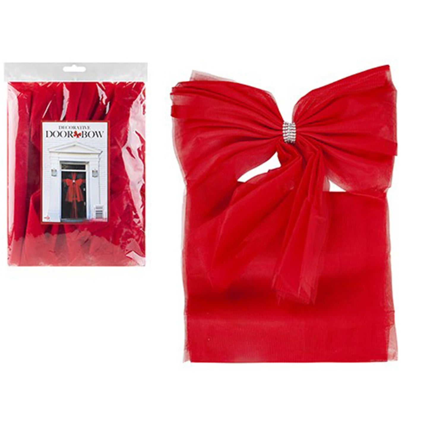 PMS Christmas DIY Organza Door Bow with Diamante Middle - Red