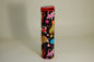 Knitting Pin holder - cylinder shape tube - fabric shows cartoon cats design on a dark background