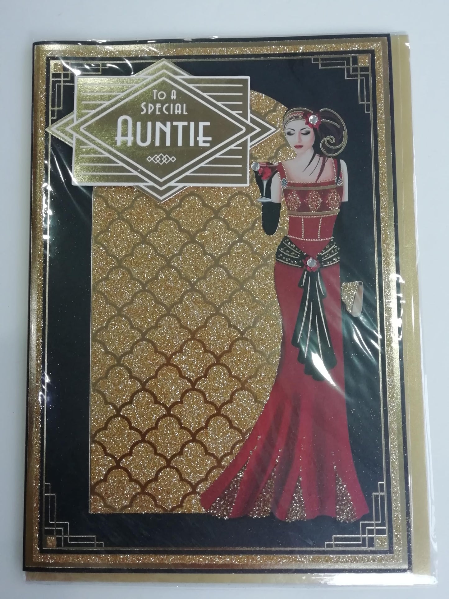 Art Deco Lady - MUM- Glittered Birthday Card
