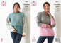 King Cole Ladies DK Knitting Pattern Easy Knit Block Colour or Striped Sweater (6036),32'' - 50''