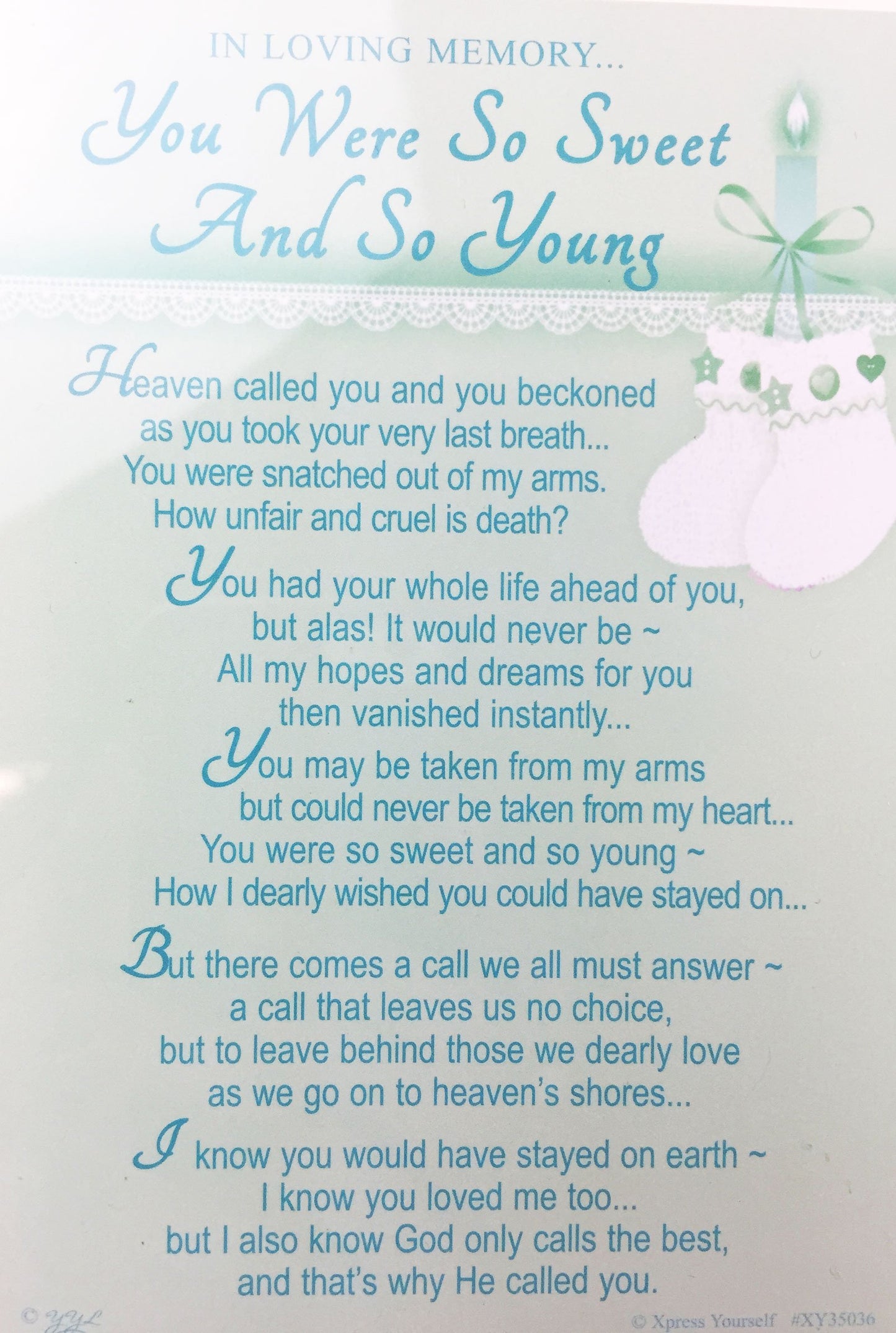 In Loving Memory - You Were So Sweet And So Young - Grave/Graveside Memorial Card