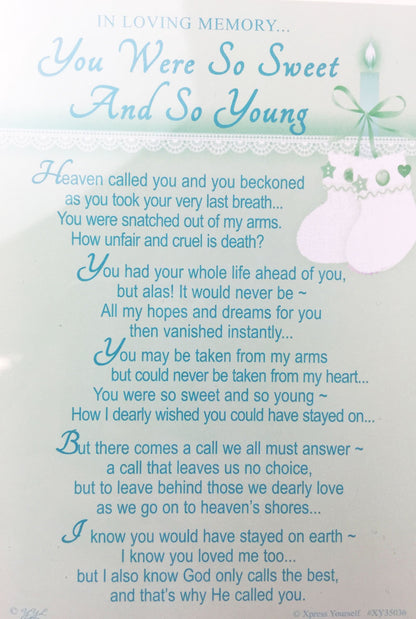 In Loving Memory - You Were So Sweet And So Young - Grave/Graveside Memorial Card