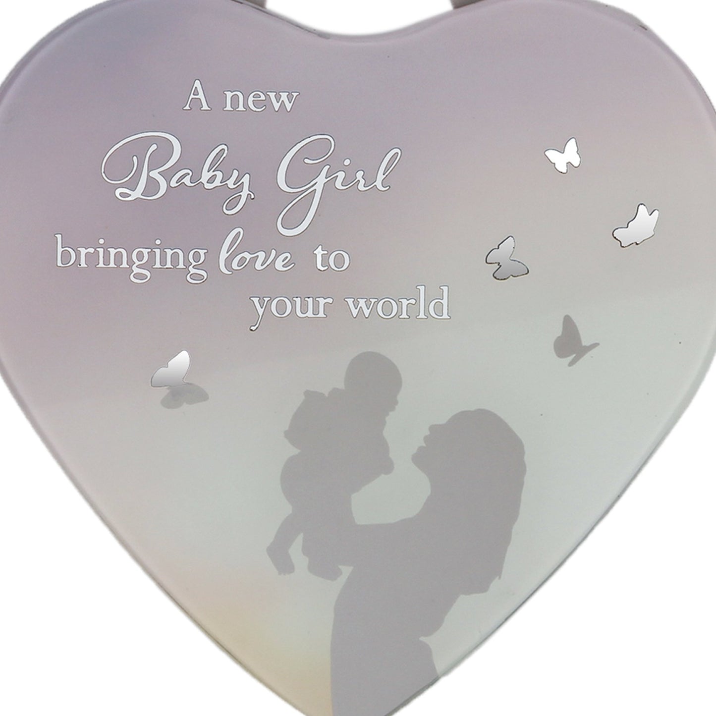 Reflections Mirror Glass Hanging Heart Plaque Gift – A new Baby Girl, bringing love to the world