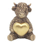 Lesser & Pavey Polyresin Hughie Highland Cow Gold Heart for Gift