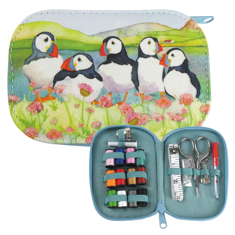 Emma Ball Sea Thrift Puffins Zipped Sewing Set Kit, Travel,Home Gift